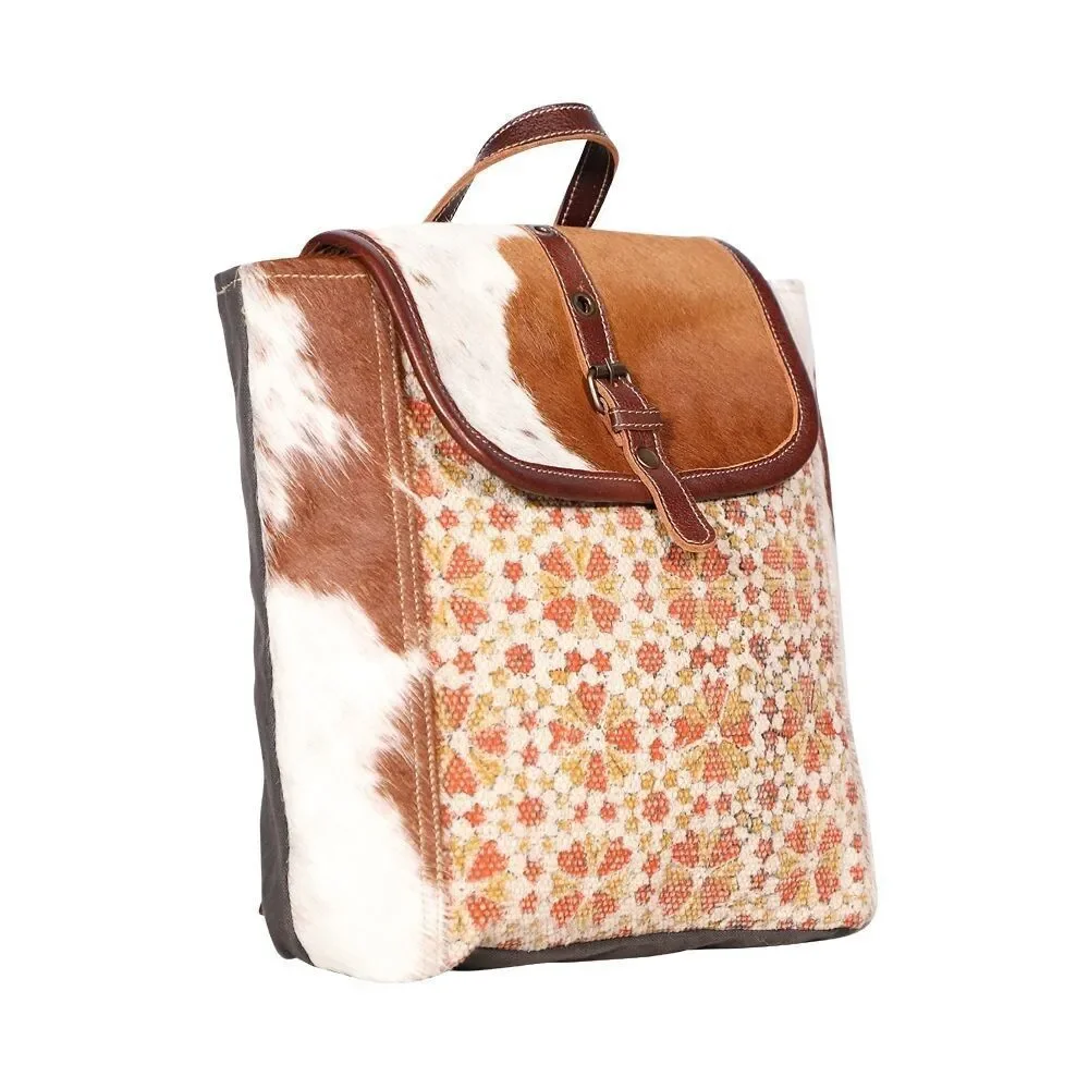 Myra Bag Handmade Cool Backpack Upcycled Canvas & Cowhide Leather